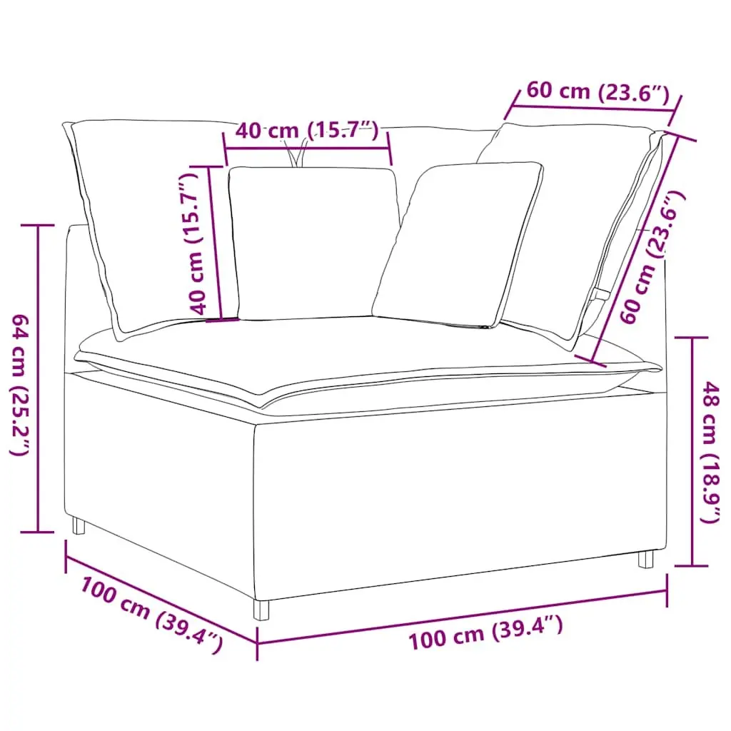Modular Sofa Corner Unit Grey 100cm Module Velvet Sectional Seating Piece