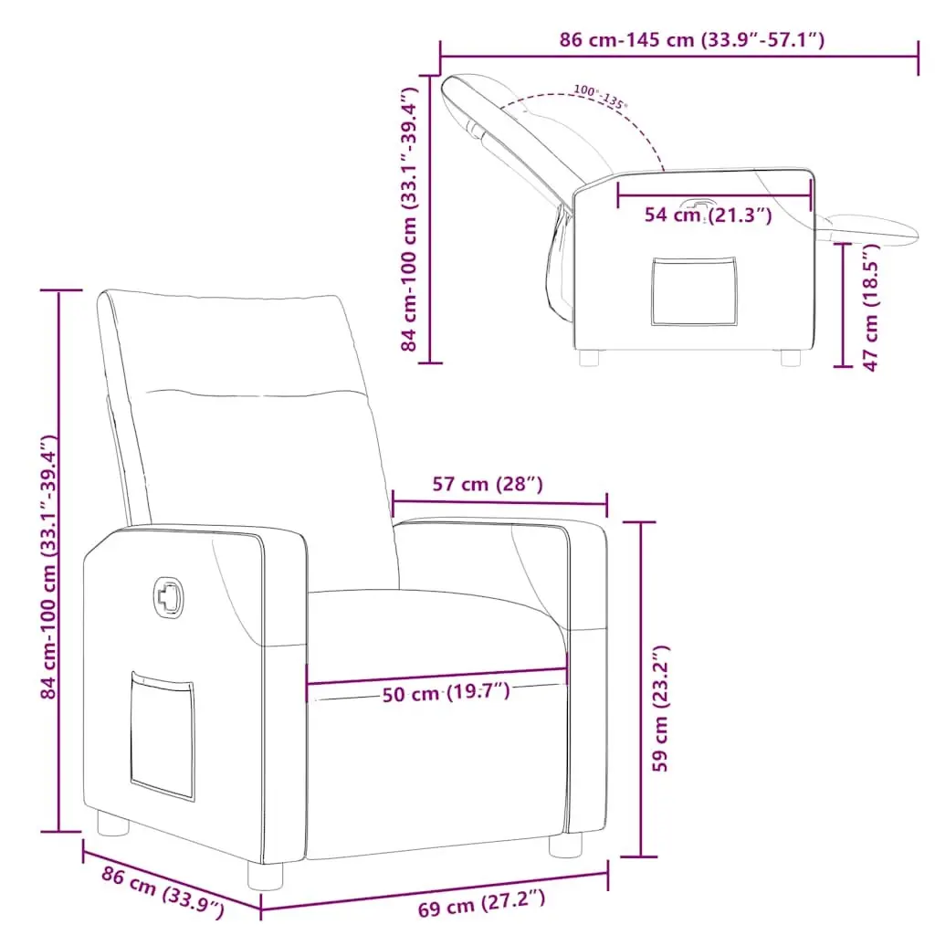 Recliner Chair Grey Fabric Manual Recline Armchair