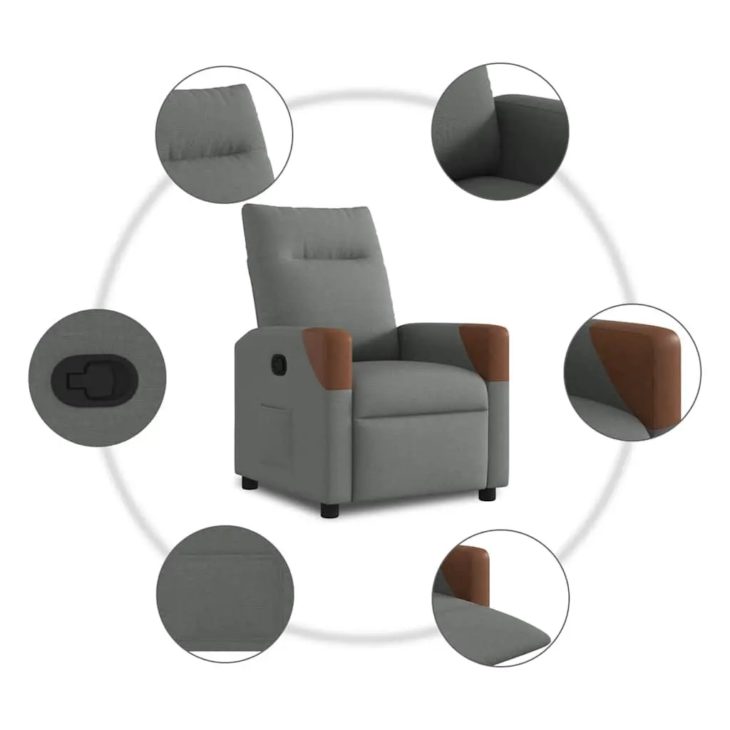Recliner Chair Grey Fabric Manual Recline Armchair
