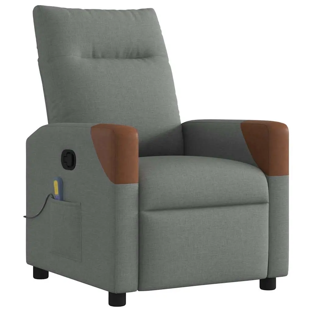 Massage Recliner Chair Grey Fabric Manual Recline 6 Point Vibration Armchair
