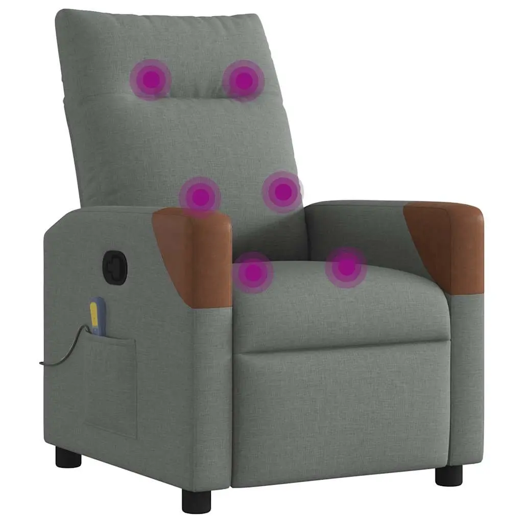 Massage Recliner Chair Grey Fabric Manual Recline 6 Point Vibration Armchair