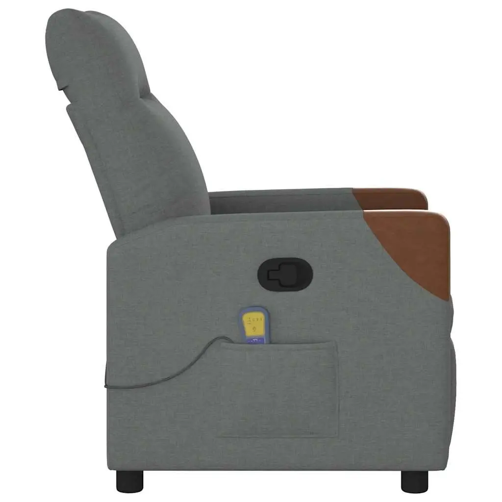 Massage Recliner Chair Grey Fabric Manual Recline 6 Point Vibration Armchair