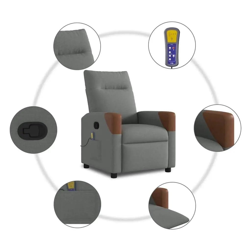 Massage Recliner Chair Grey Fabric Manual Recline 6 Point Vibration Armchair