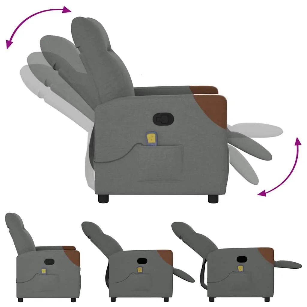 Massage Recliner Chair Grey Fabric Manual Recline 6 Point Vibration Armchair