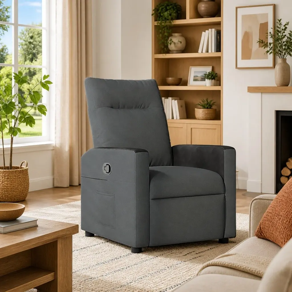Grey Fabric Manual Recliner Chair with Footrest