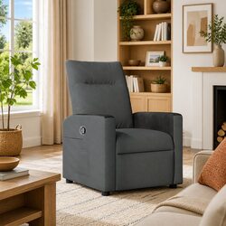 Grey Fabric Manual Recliner Chair with Footrest