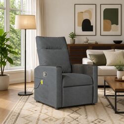 Grey Fabric Massage Recliner Chair with Manual Recline
