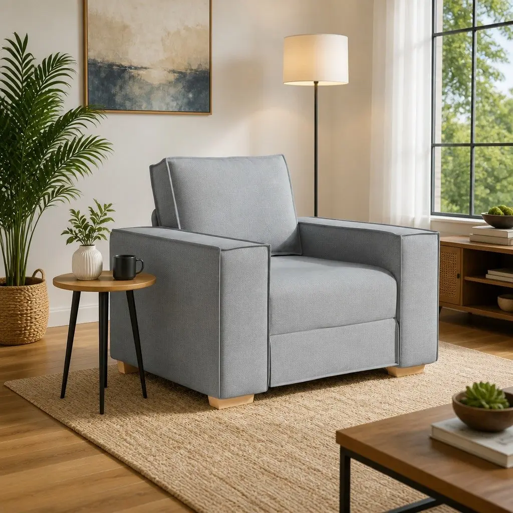 Light Grey Fabric Sofa Chair with Armrests