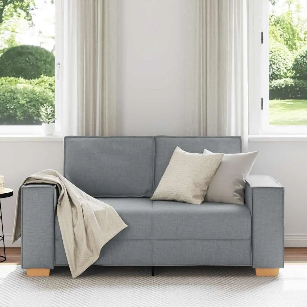 2-Seater Sofa Grey Fabric Polyester Living Room Couch with Wide Armrests
