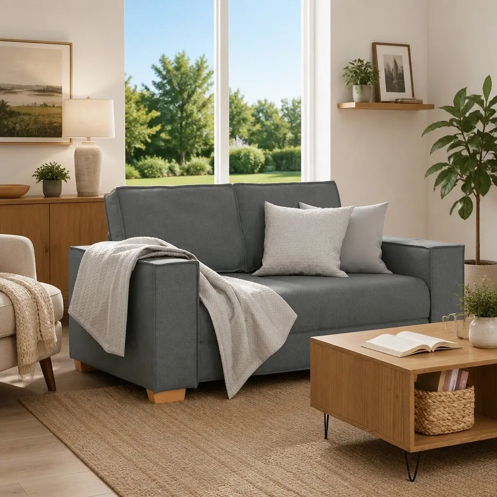 2-Seater Sofa Dark Grey 160x78x84cm Fabric
