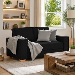 Comfortable 2-Seater Sofa in Black Fabric