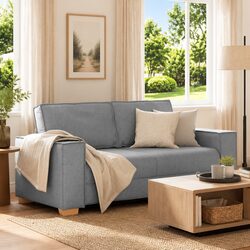 Comfortable 2-Seater Grey Fabric Sofa for Living Spaces
