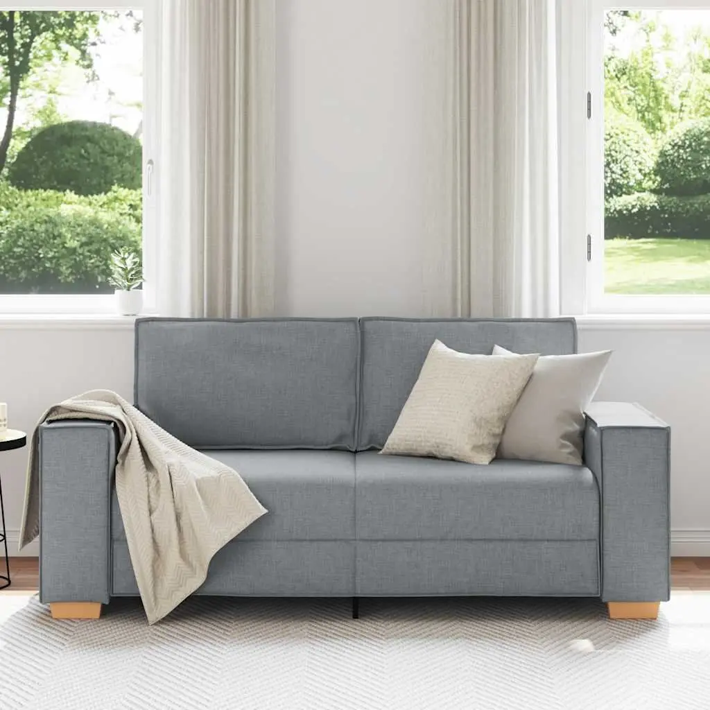 2-Seater Sofa Grey Fabric Lounge Couch Polyester Wood and Metal Frame