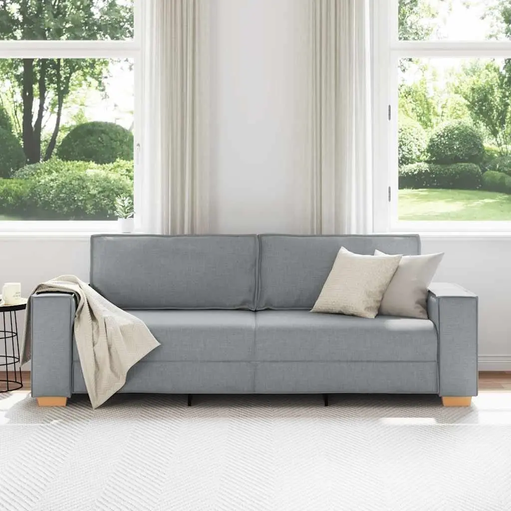 3-Seater Sofa Light Grey Fabric 220x78x84cm Polyester Wood and Metal Frame