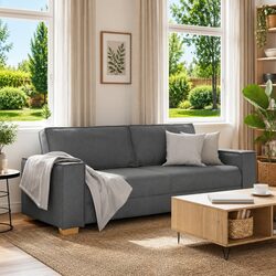 Comfortable 3-Seater Sofa in Grey Fabric for Your Living Room