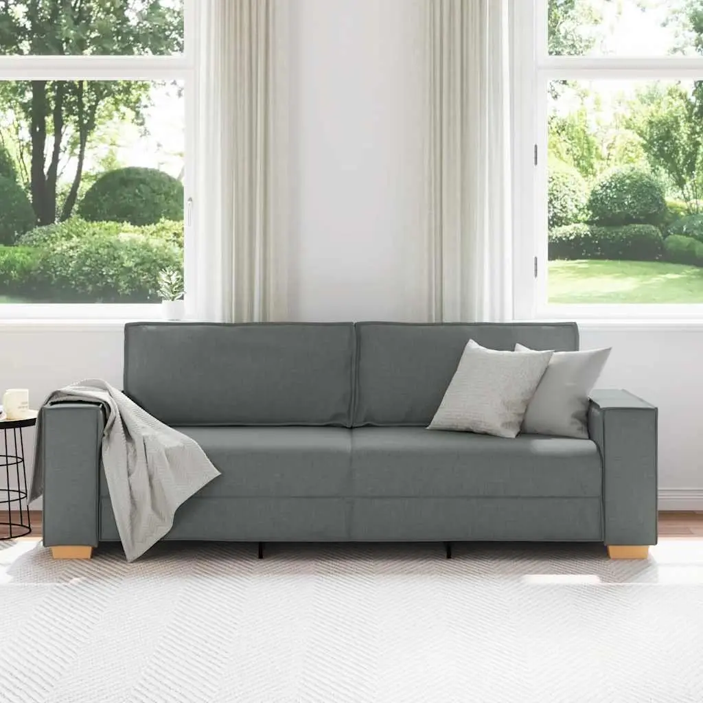 3-Seater Sofa Grey Fabric 220x78x84cm Polyester Wood and Metal Frame
