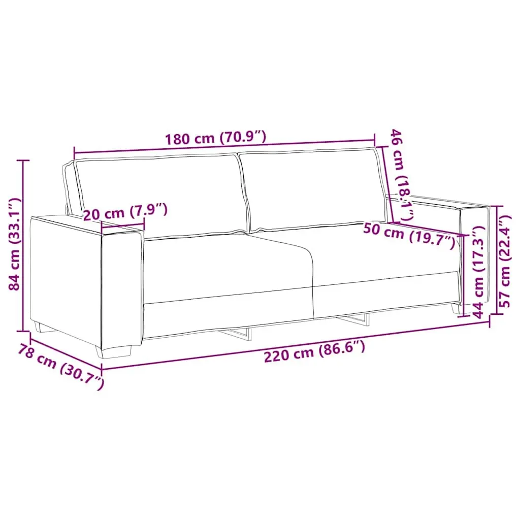 3-Seater Sofa Grey Fabric 220x78x84cm Polyester Wood and Metal Frame