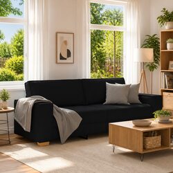 Comfortable 3-Seater Black Fabric Sofa for Living Spaces