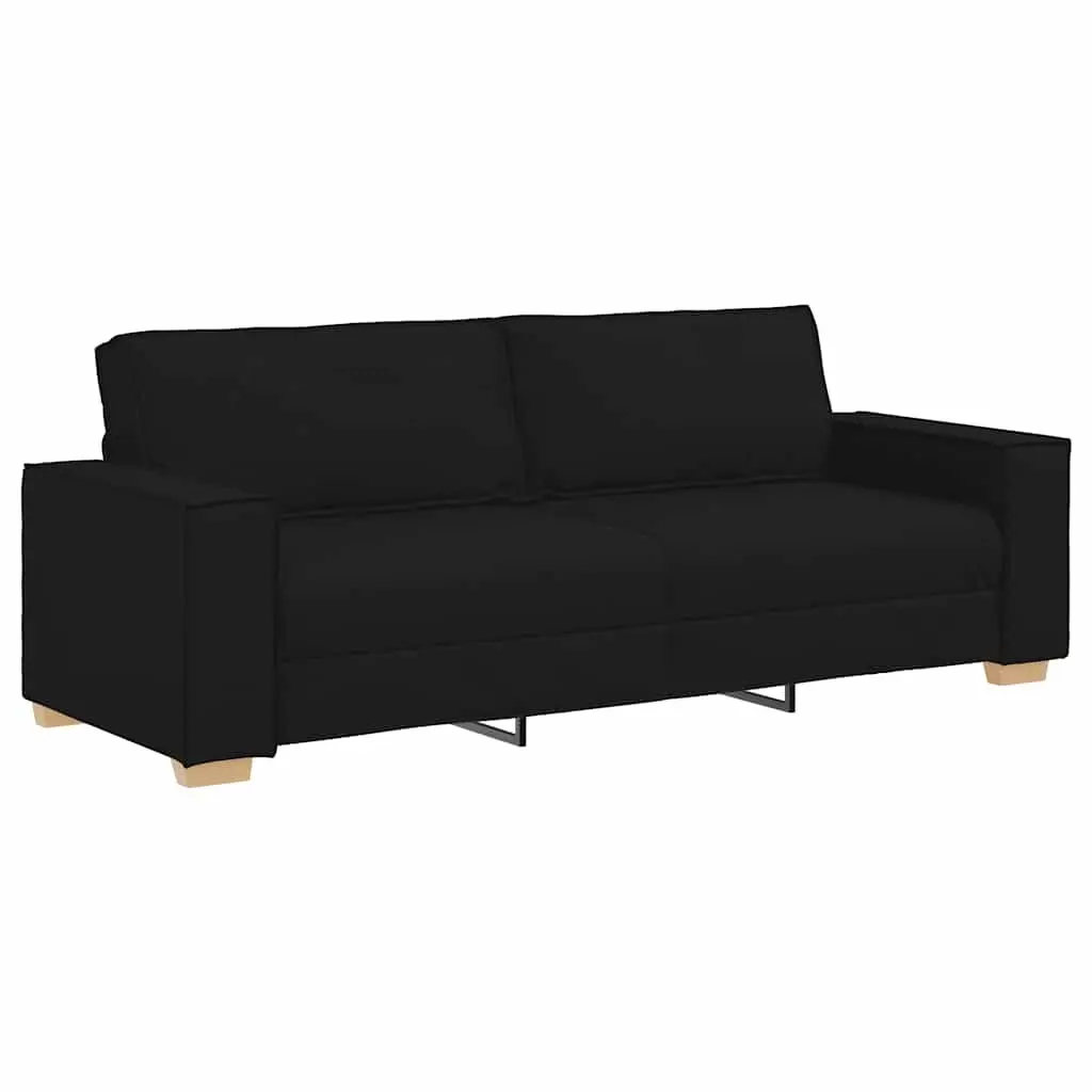 3-Seater Sofa Black Fabric Upholstered 220x78x84cm Wood and Metal Frame