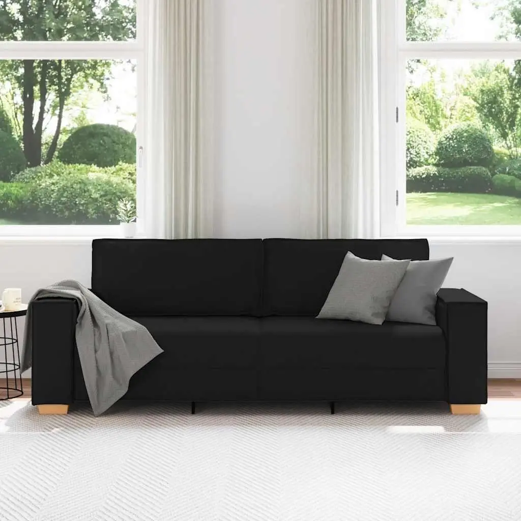 3-Seater Sofa Black Fabric Upholstered 220x78x84cm Wood and Metal Frame