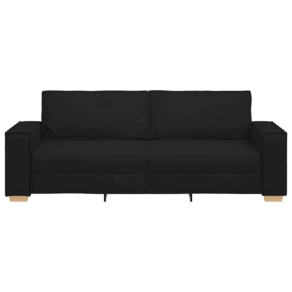 3-Seater Sofa Black Fabric Upholstered 220x78x84cm Wood and Metal Frame