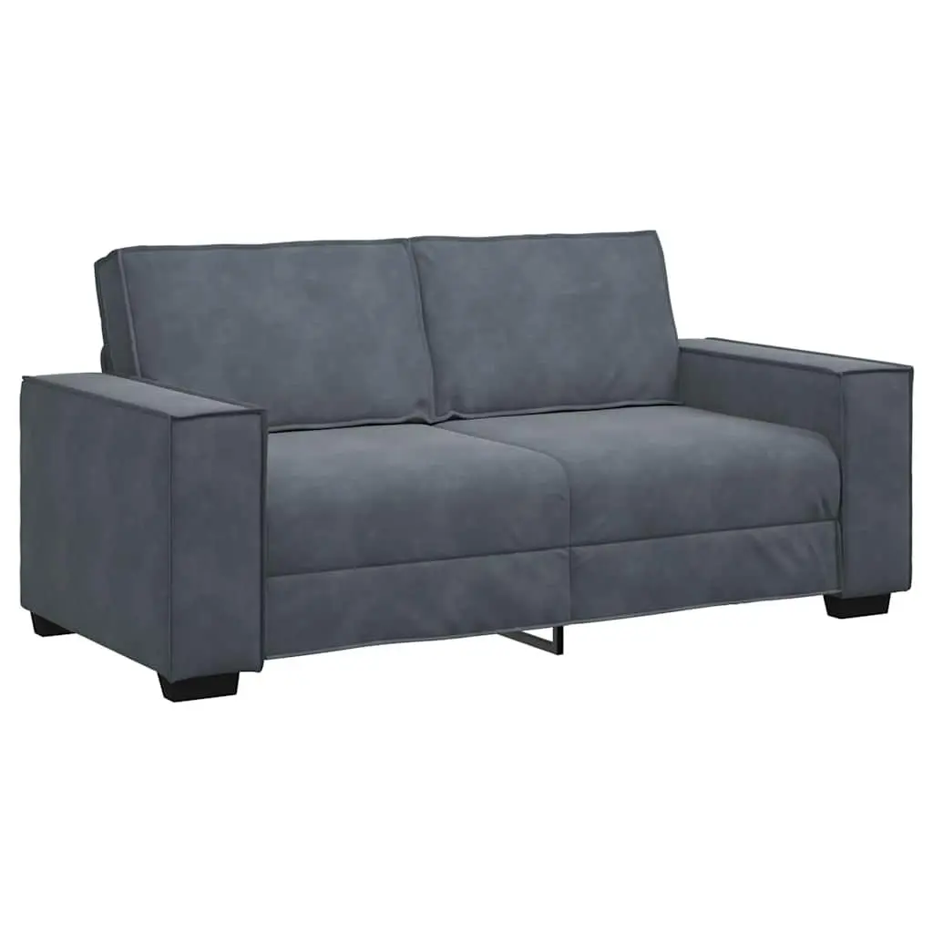 2-Seater Sofa Dark Grey Velvet Padded Seat Wooden and Metal Frame