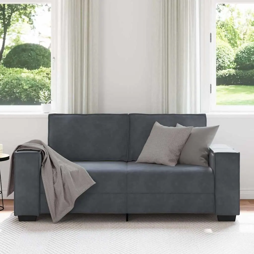 2-Seater Sofa Dark Grey Velvet Padded Seat Wooden and Metal Frame