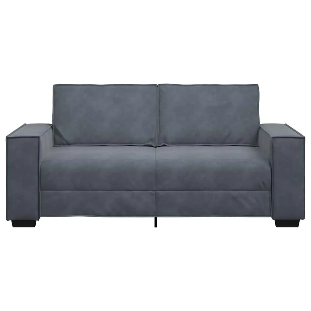 2-Seater Sofa Dark Grey Velvet Padded Seat Wooden and Metal Frame