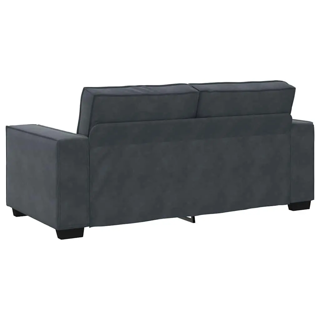 2-Seater Sofa Dark Grey Velvet Padded Seat Wooden and Metal Frame
