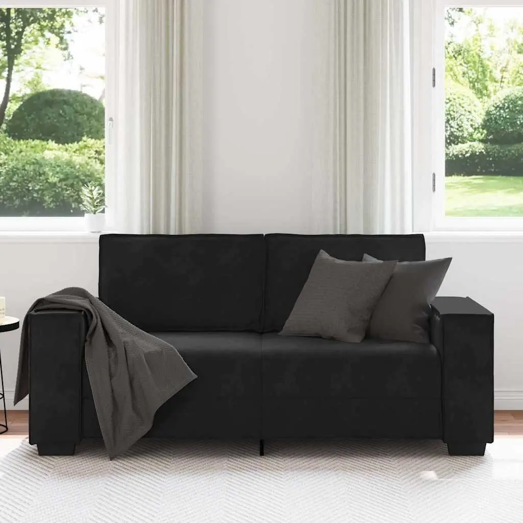 2-Seater Sofa Black Velvet 180L x 78W x 84H cm Wood and Metal Frame