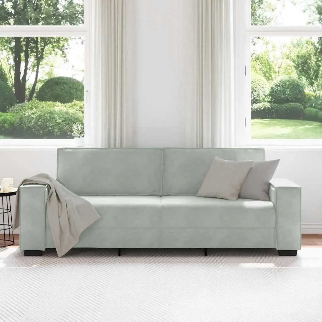 3-Seater Sofa Grey Velvet Lounge Couch Living Room Furniture Comfortable Padded