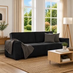 Elegant Black Velvet 3-Seater Sofa for Living Spaces