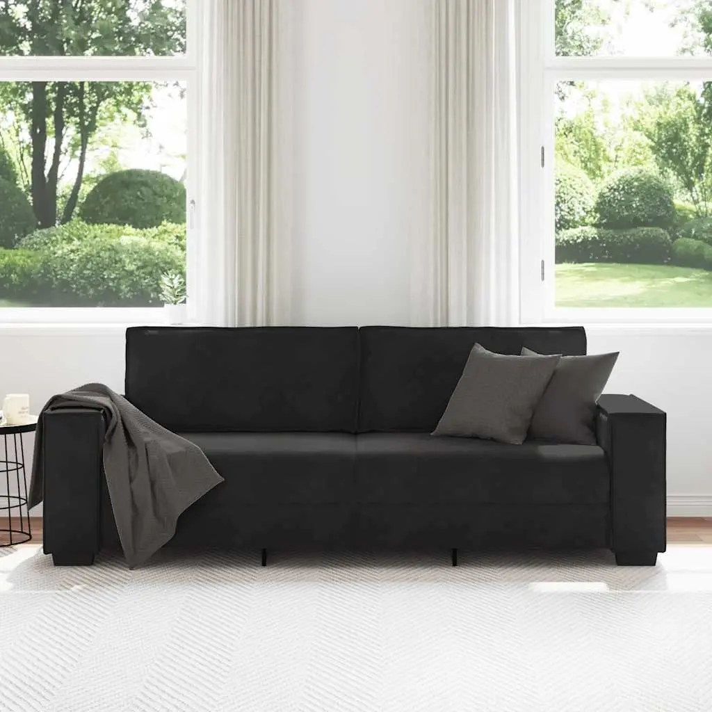 3-Seater Sofa Black Velvet Upholstered Lounge Couch Living Room Furniture