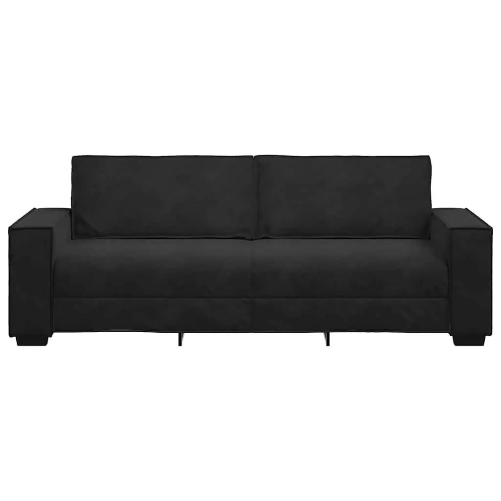 3-Seater Sofa Black Velvet Upholstered Lounge Couch Living Room Furniture