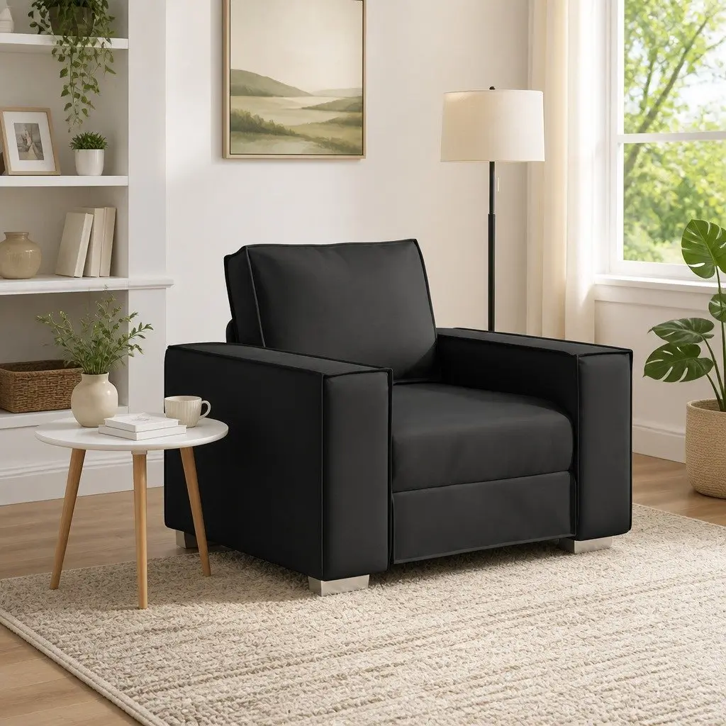 Sofa Chair Black 100cm Modern Faux Leather Armrest