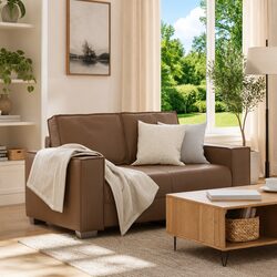 Cozy Brown Faux Leather Loveseat Sofa 160cm