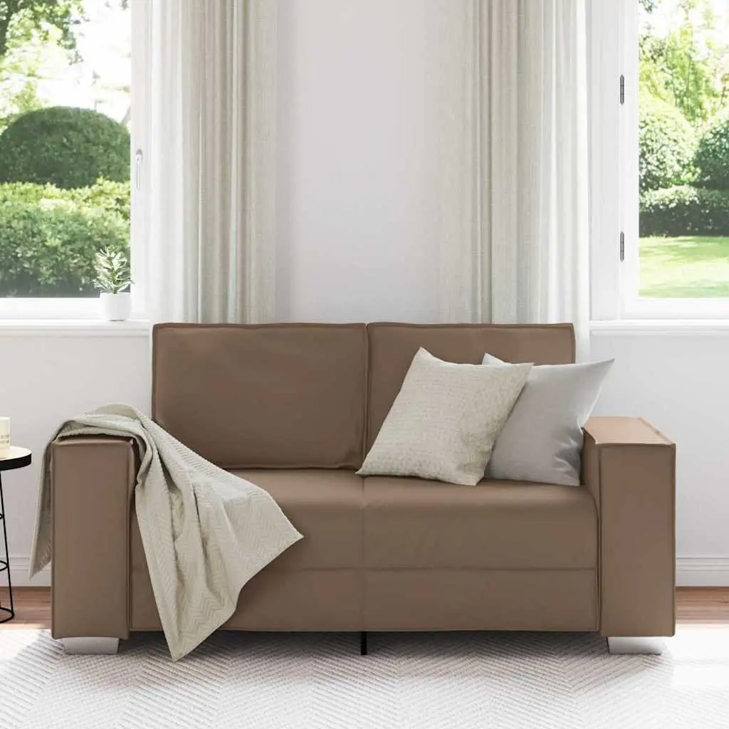 Brown Faux Leather Loveseat Sofa 160cm