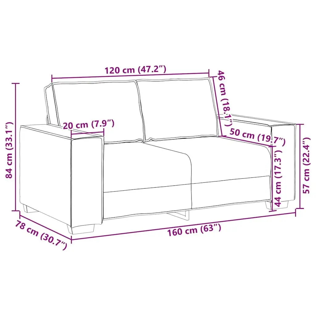 Brown Faux Leather Loveseat Sofa 160cm