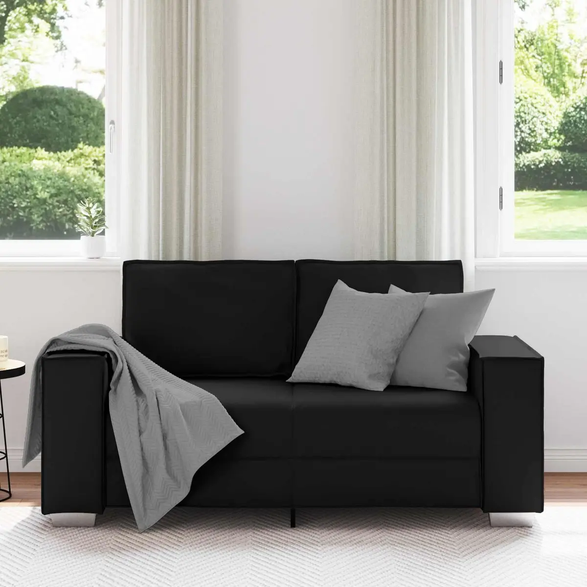 Loveseat Sofa Black 160cm Modern Faux Leather Compact Furniture