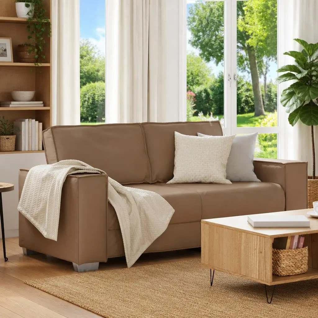 Brown Faux Leather Loveseat Sofa 180 cm