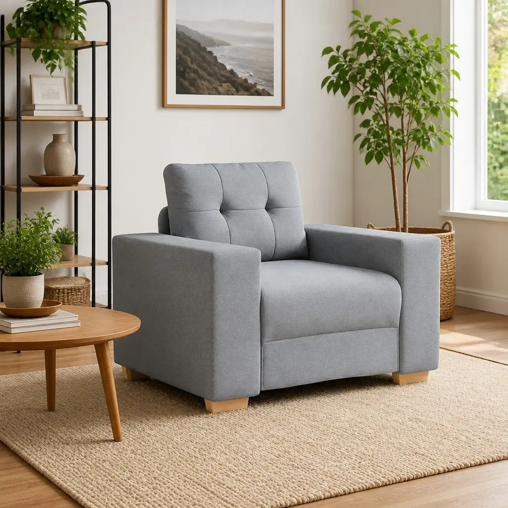 Grey Fabric Sofa Chair for Living Room and Bedroom
