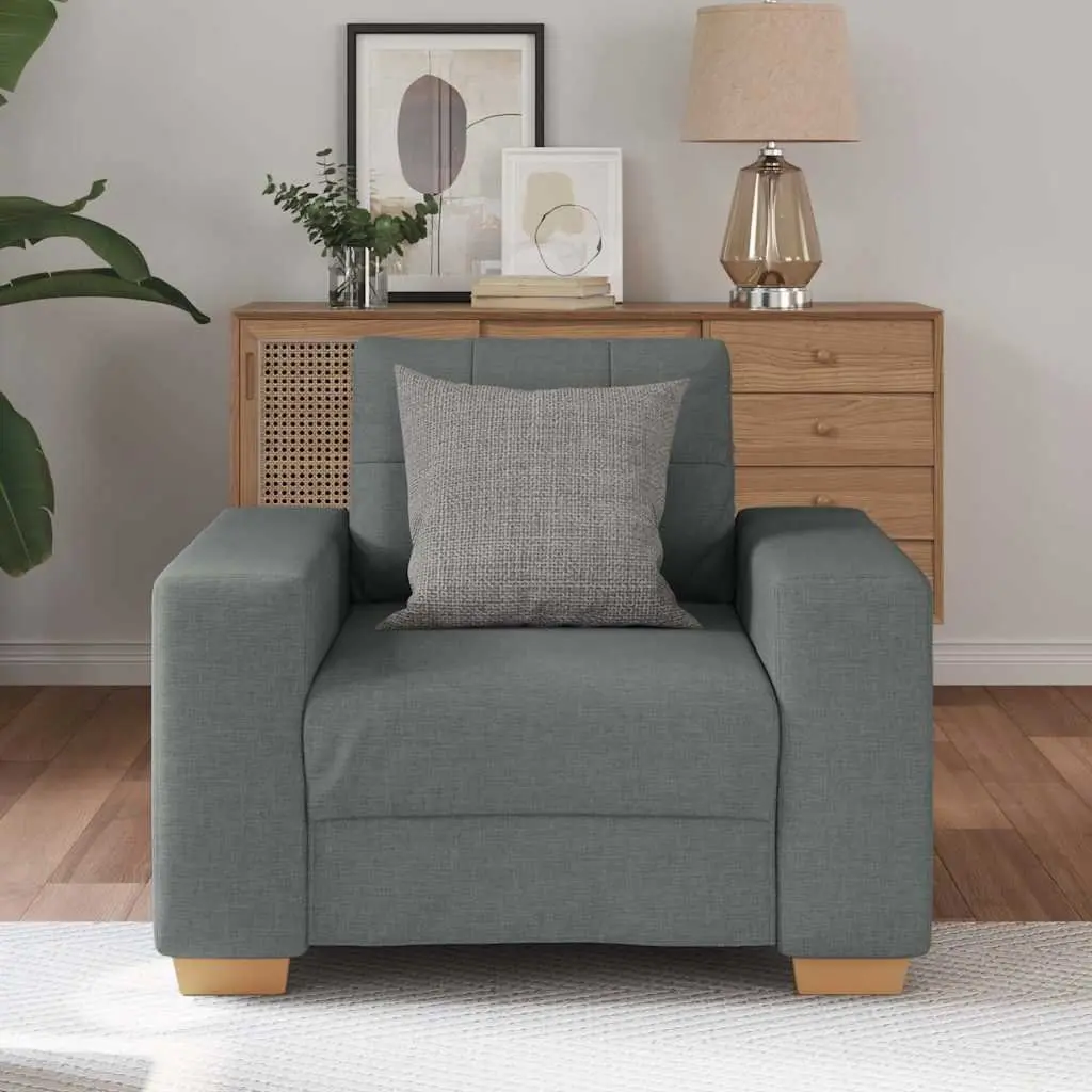 Sofa Chair Grey Fabric Lounge Seat Padded Armchair Living Room Furniture