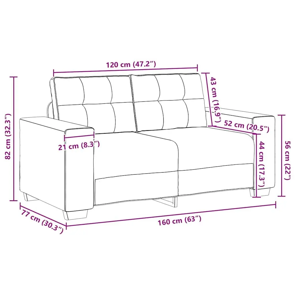 Loveseat Sofa Black Fabric 160x77x82cm Polyester
