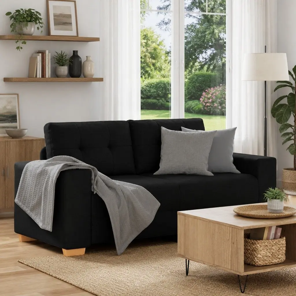 Black Fabric Loveseat Sofa 180x77x82cm for Two