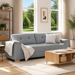 Comfortable 3-Seater Grey Fabric Sofa for Living Spaces