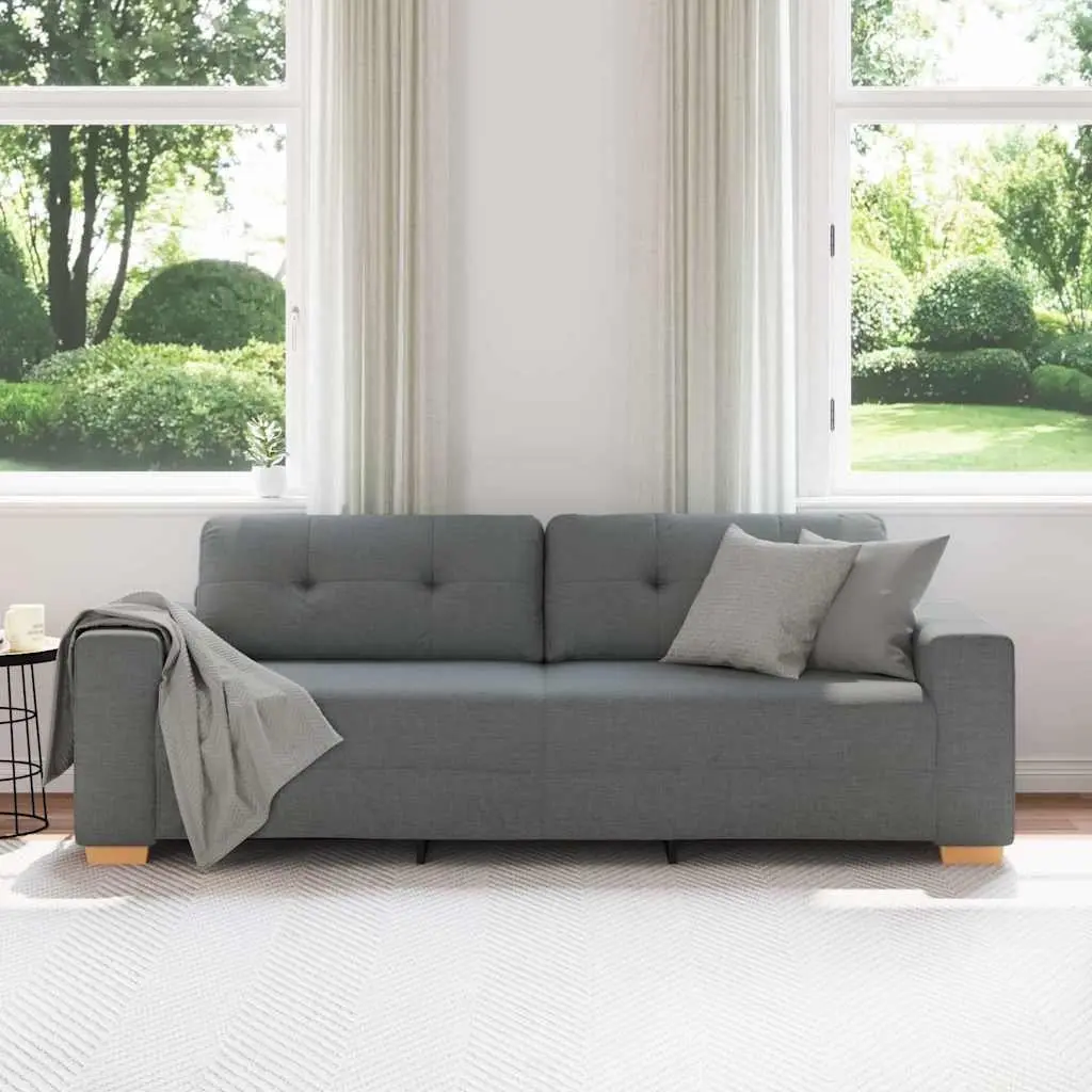Modern3SeaterSofaGreyFabricComfortableLivingRoomFurnitureWithPaddedFoamSeatsAndSturdyPlywoodMetalFrame