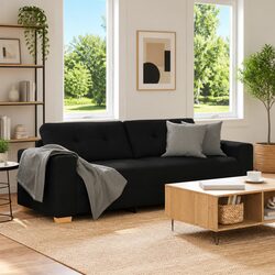 Modern 3-Seater Black Fabric Sofa for Cozy Living Spaces