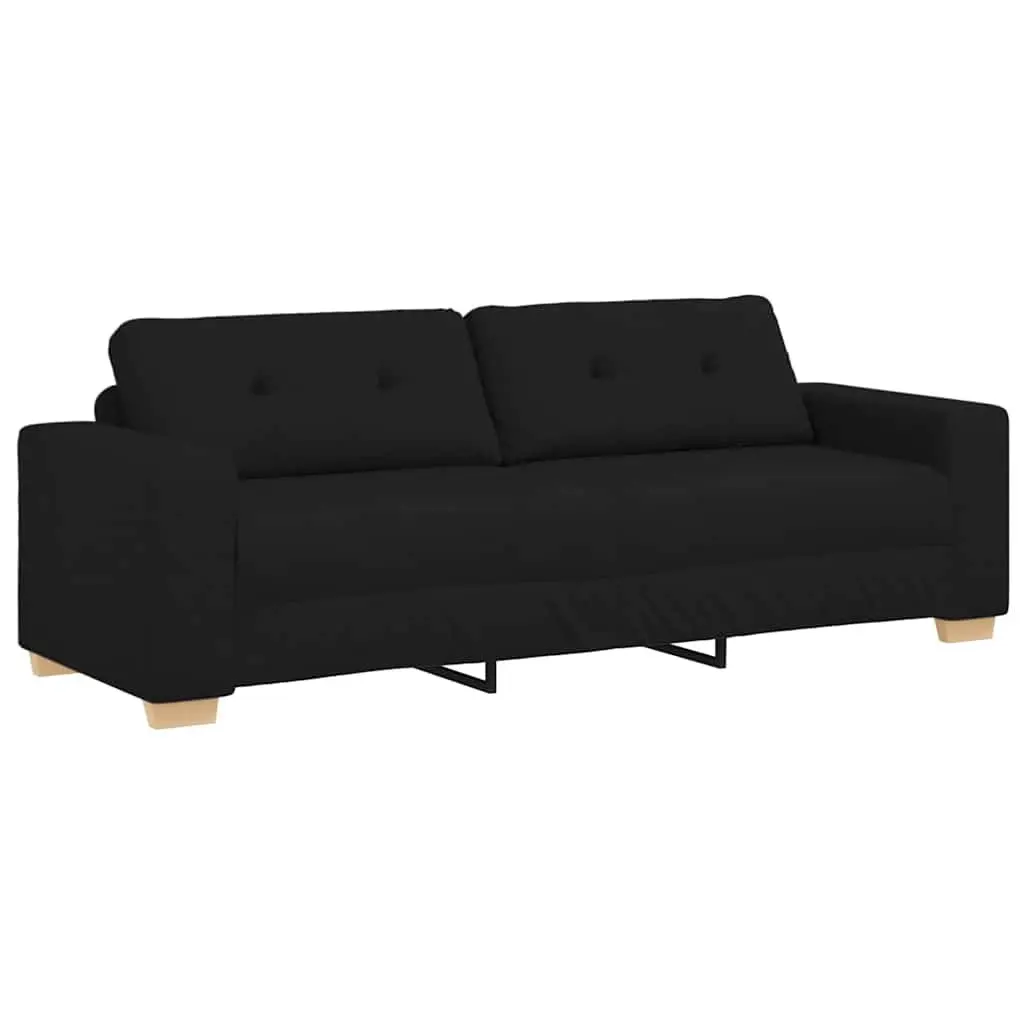 3-Seater Sofa Black Fabric Modern 220cm Polyester Plywood Metal