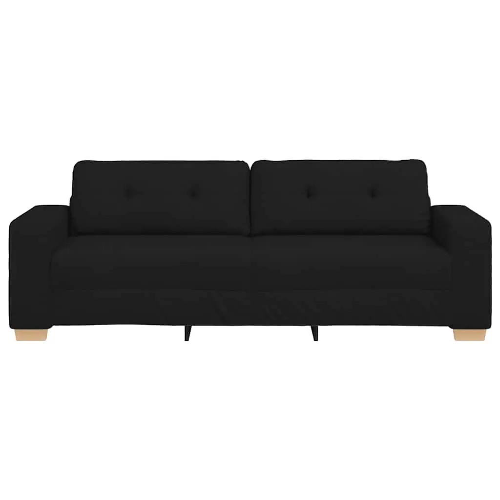 3-Seater Sofa Black Fabric Modern 220cm Polyester Plywood Metal