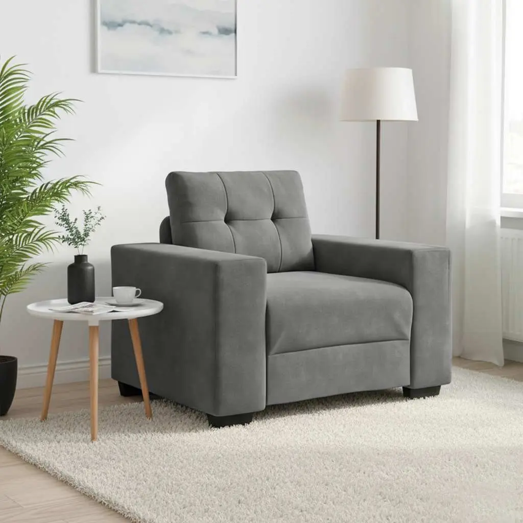 Sofa Chair Grey Velvet Lounge Seat Modern Living Room Armchair Relaxation